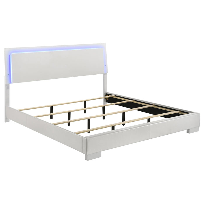 Felicity Eastern King, Queen, & Cal.King Panel Bed with LED Lighting Glossy White