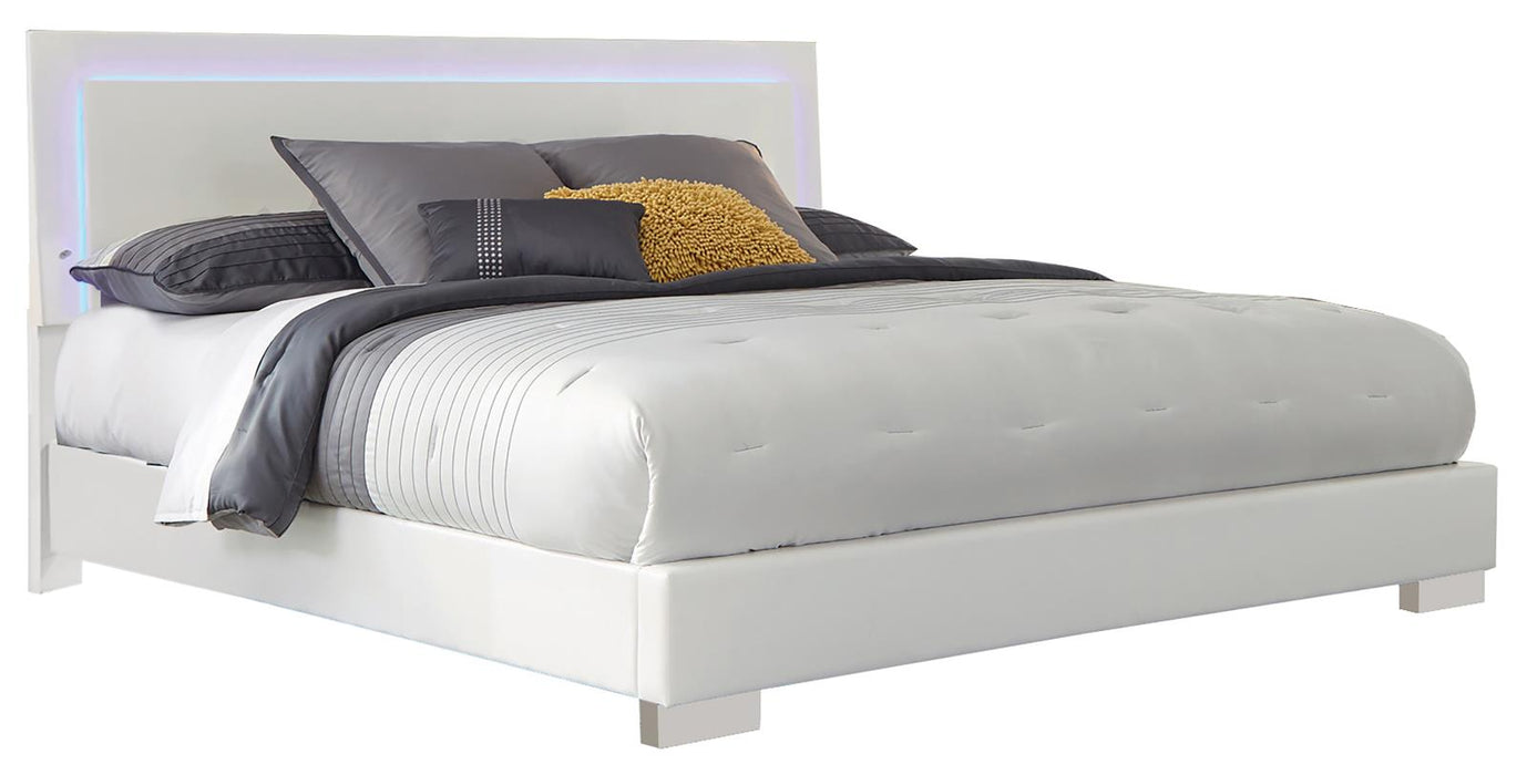 Felicity Eastern King, Queen, & Cal.King Panel Bed with LED Lighting Glossy White