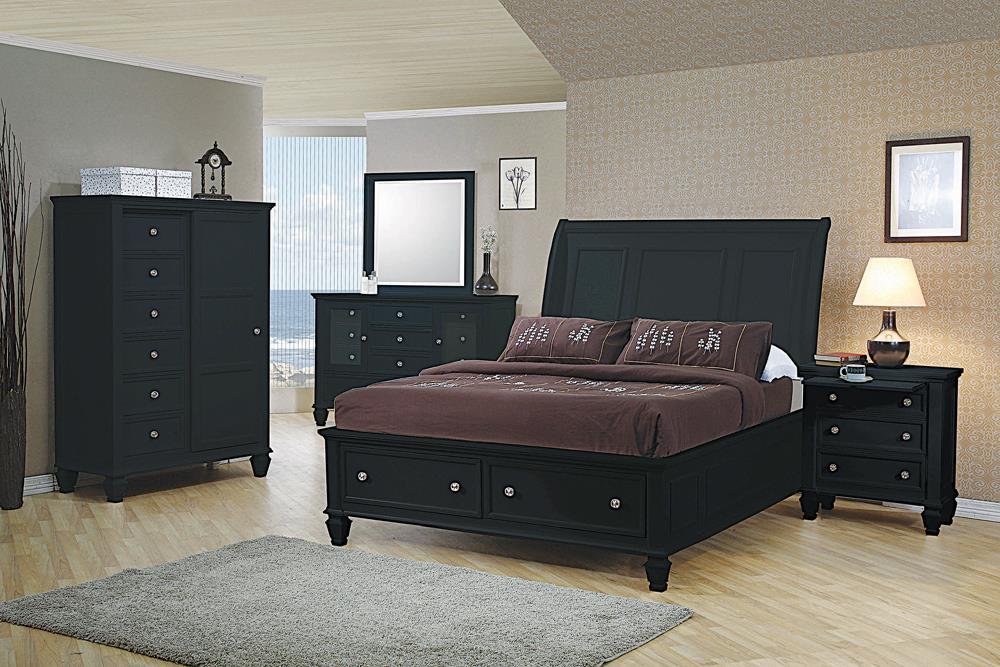 Sandy Beach Queen & E.King Storage Sleigh Bed Black & White