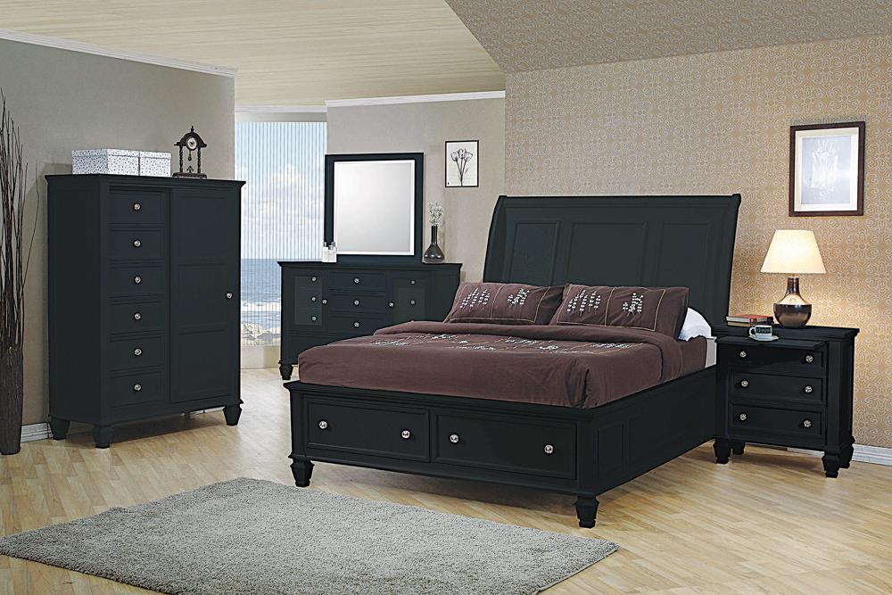 Sandy Beach Queen & E.King Storage Sleigh Bed Black & White