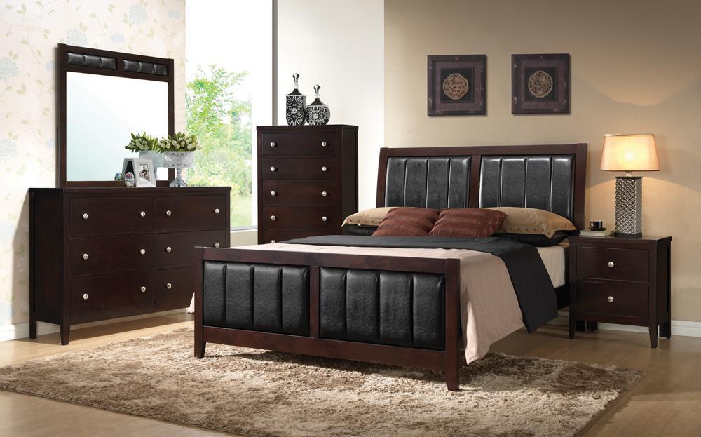 Carlton California King, E.King, & Queen Upholstered Bed Cappuccino and Black