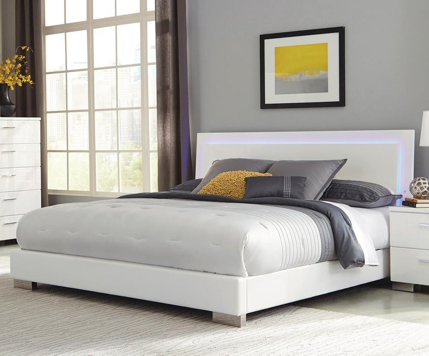 Felicity Eastern King, Queen, & Cal.King Panel Bed with LED Lighting Glossy White