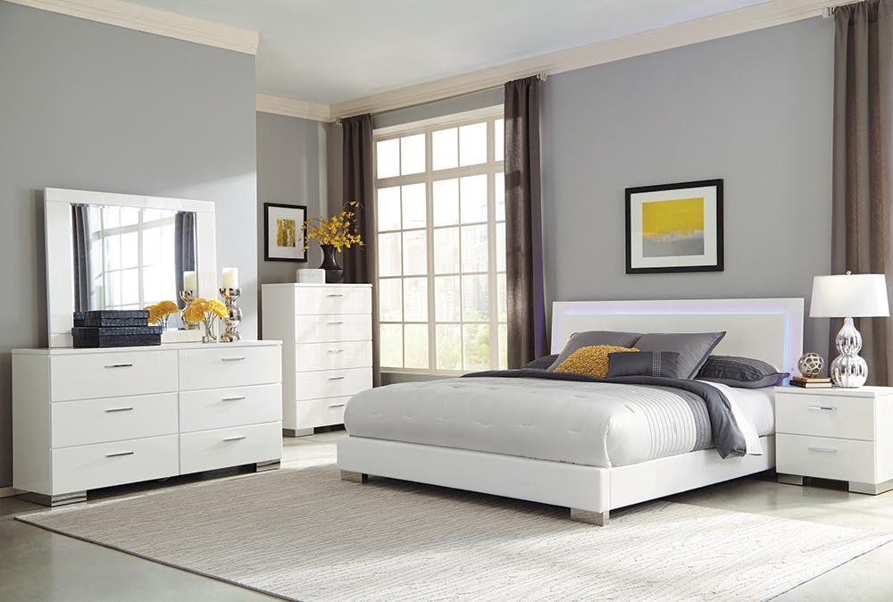 Felicity Eastern King, Queen, & Cal.King Panel Bed with LED Lighting Glossy White