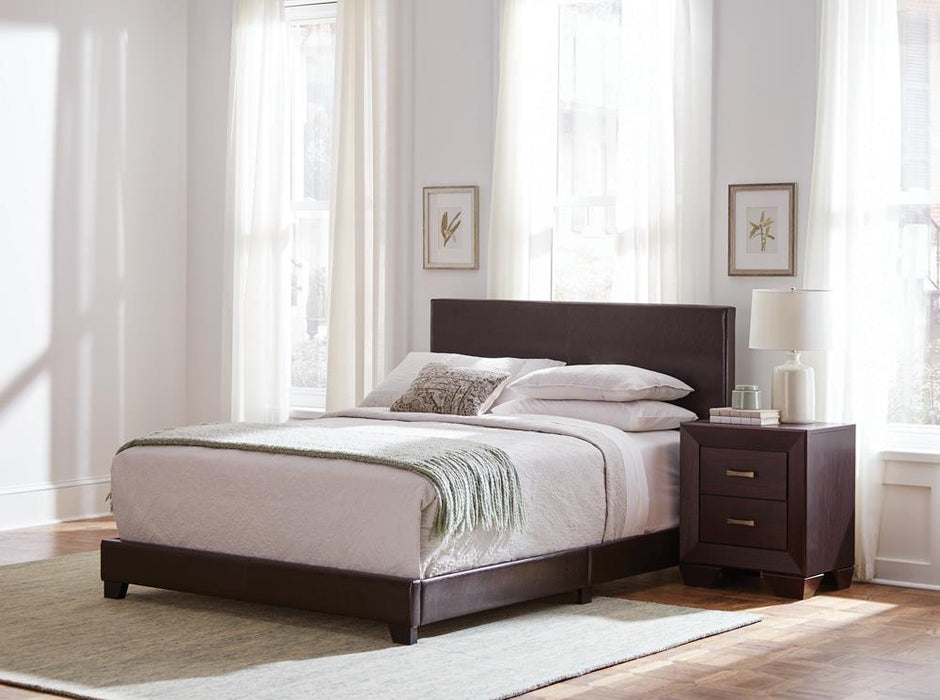 Dorian Upholstered California King, E.King, & Queen Bed Black, Brown, & Grey