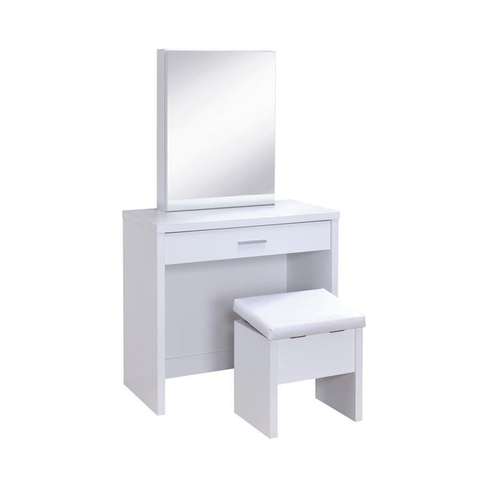G300290 Contemporary White Vanity and Upholstered Stool Set