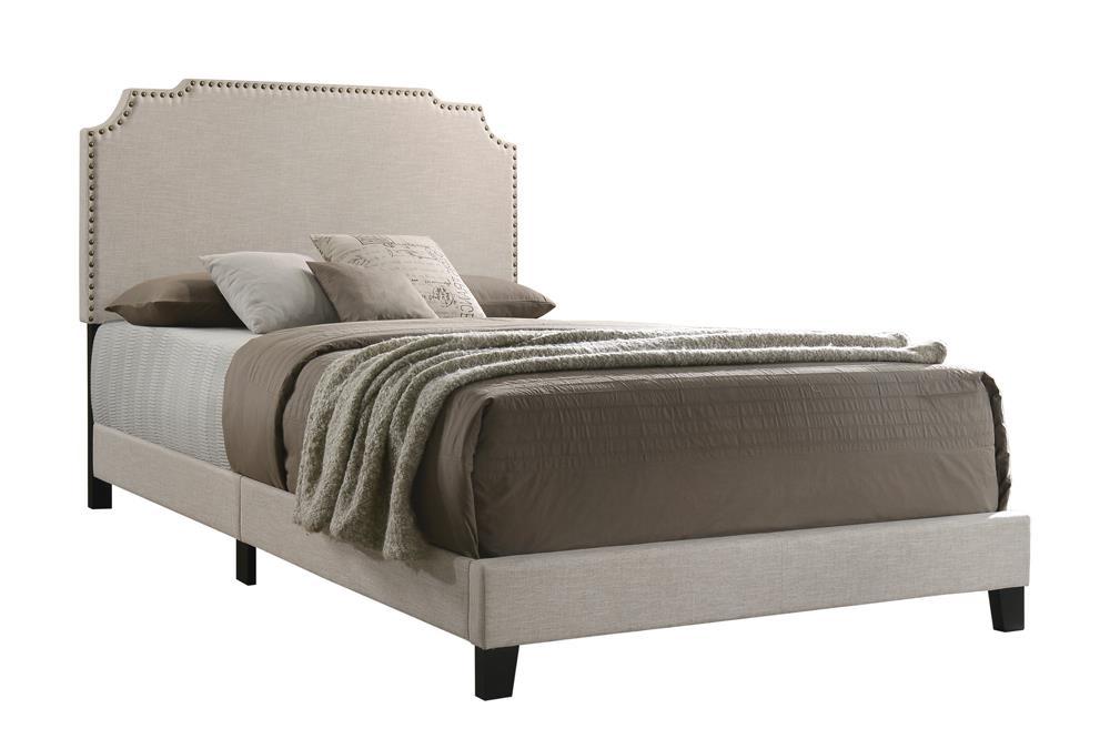 Tamarac Upholstered Nailhead Full, Eastern King & Queen Bed Beige & Grey