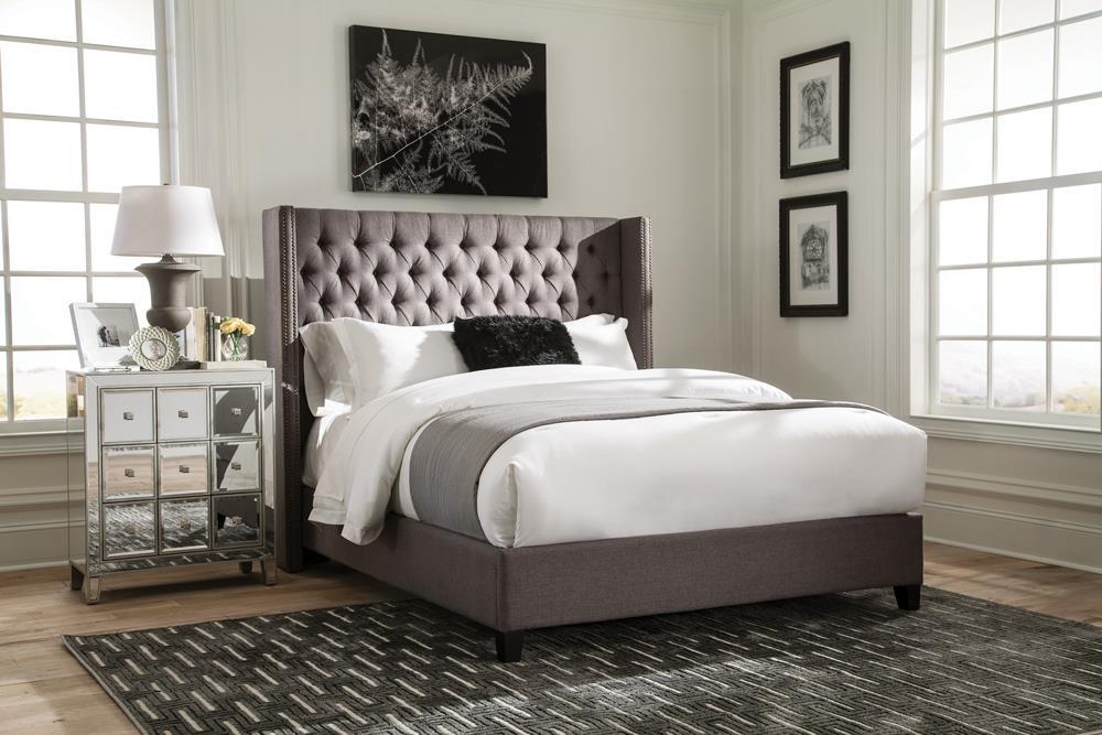 Bancroft Demi-wing Upholstered California King, E.King, Queen & Full Bed Grey