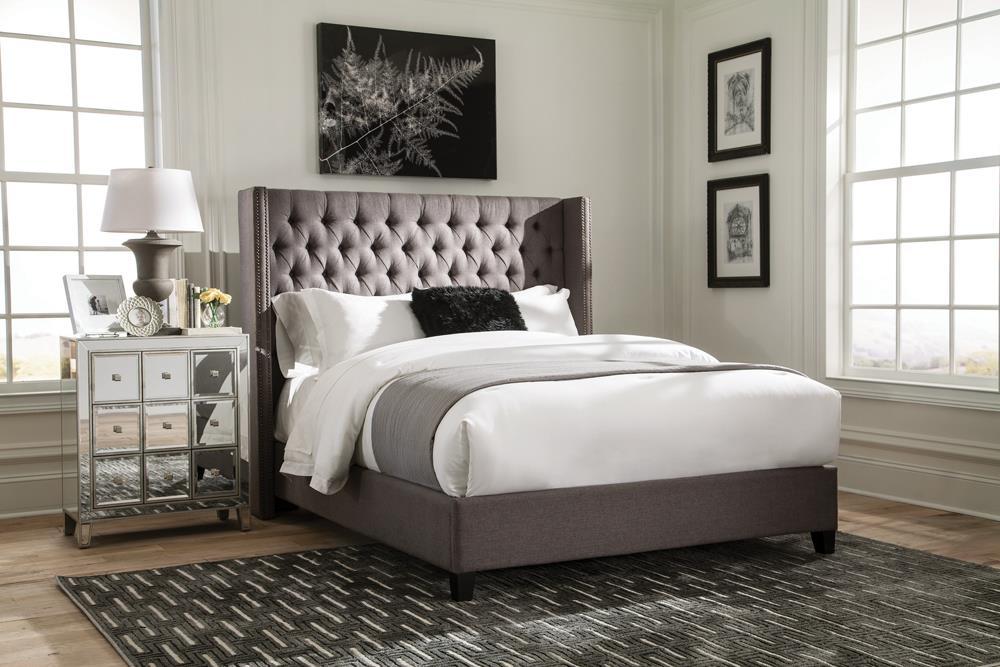 Bancroft Demi-wing Upholstered California King, E.King, Queen & Full Bed Grey