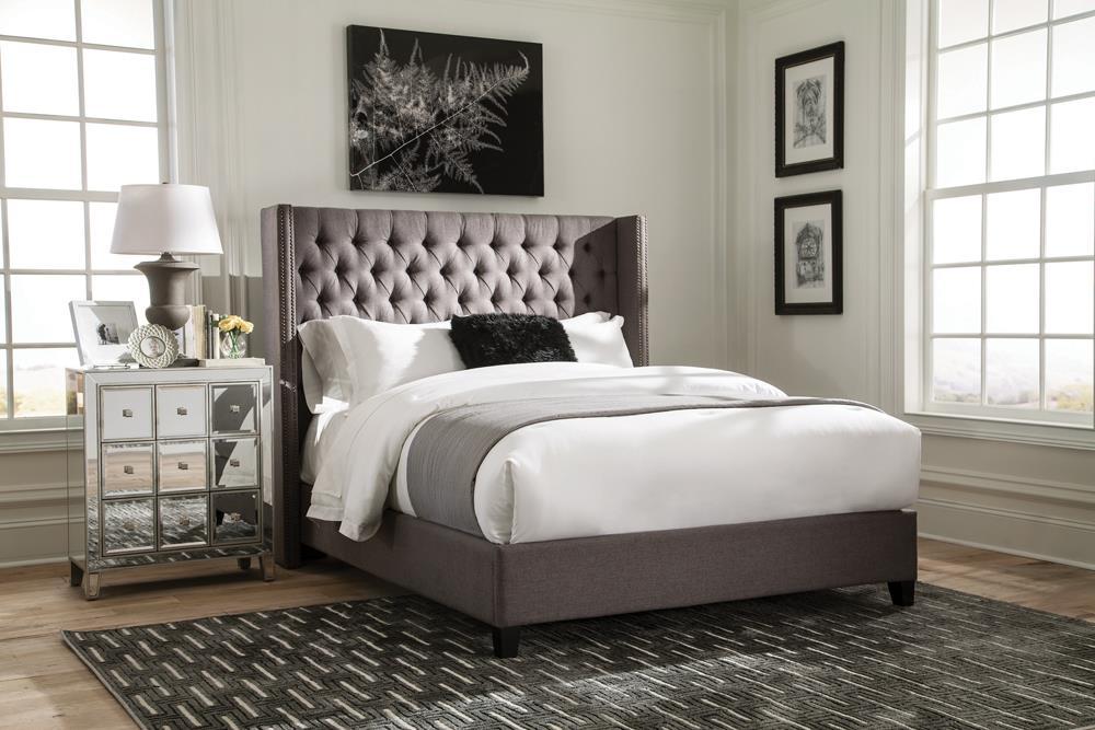 Bancroft Demi-wing Upholstered California King, E.King, Queen & Full Bed Grey