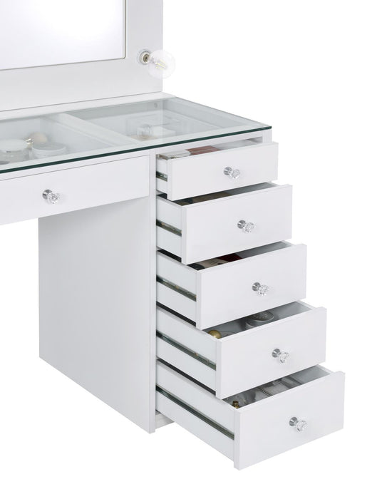 Percy 7-drawer Glass Top Vanity Desk with Lighting White