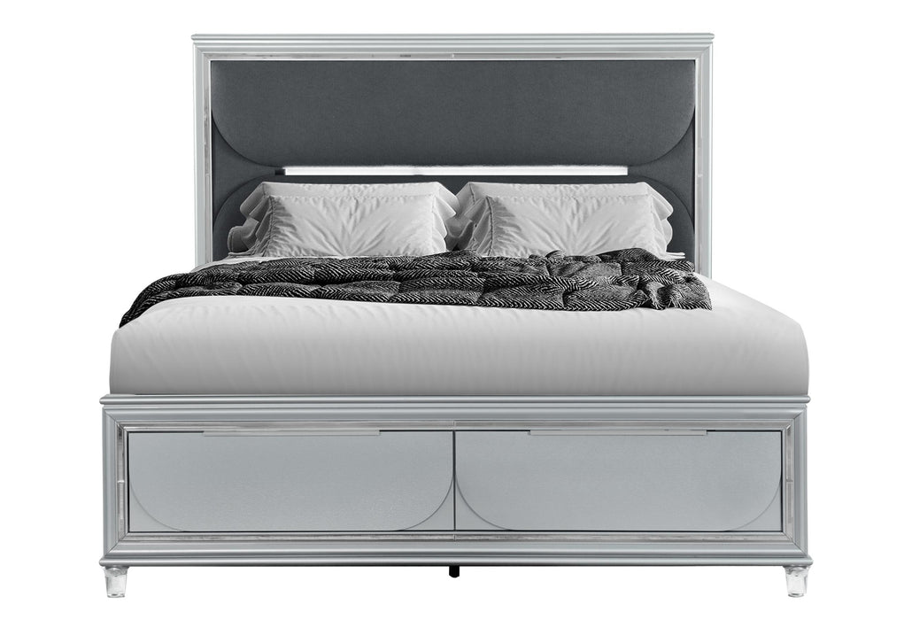 CALEB SILVER KING BED WITH LED