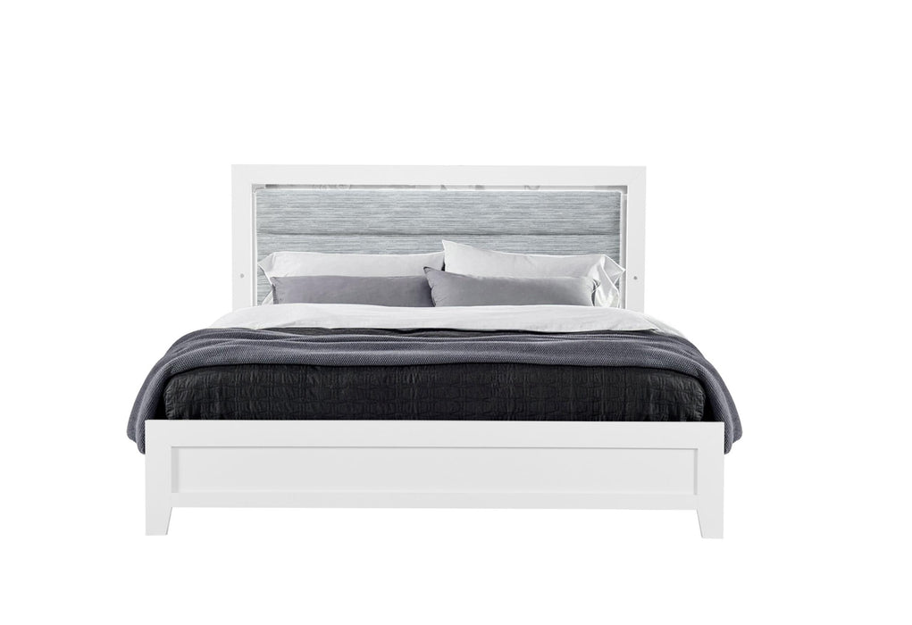 LUCCIA WHITE QUEEN BED WITH LED, DRESSER, MIRROR, NIGHTSTAND