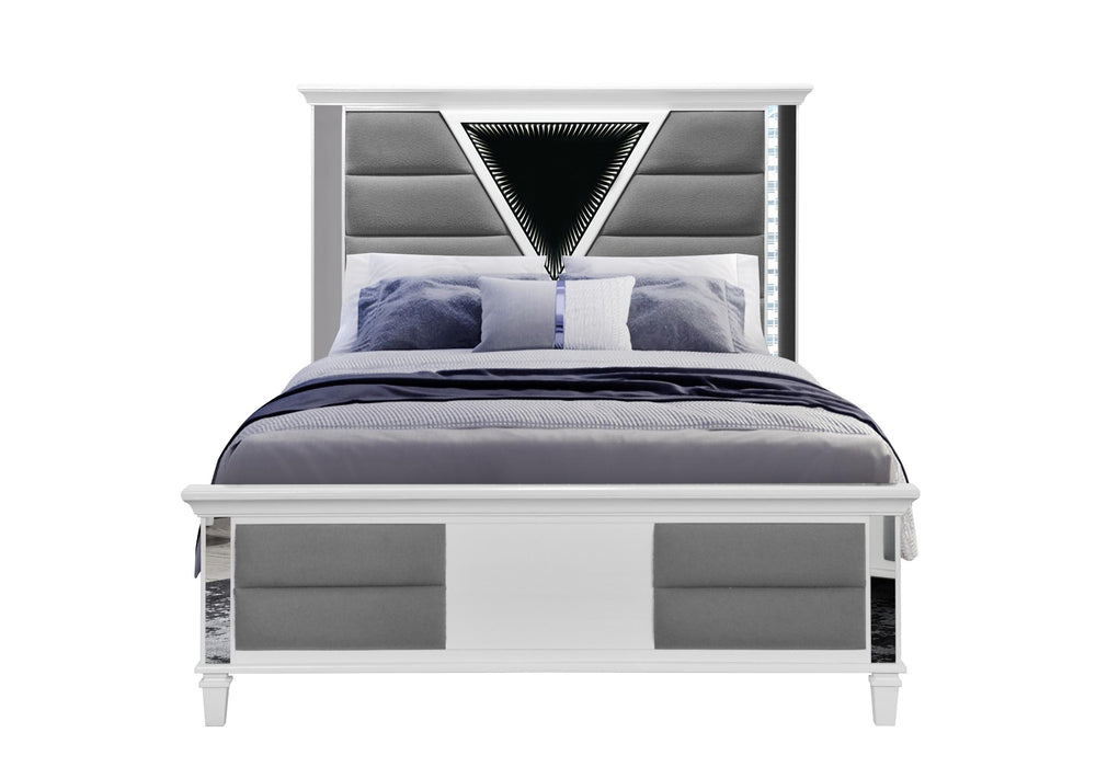 MARCO METALLIC WHITE QUEEN BED WITH LED 3D MIRROR