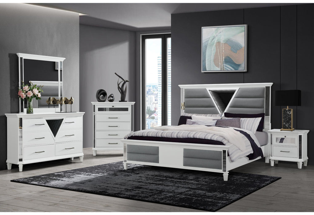 MARCO METALLIC WHITE FULL BED GROUP WITH LED 3D MIRROR