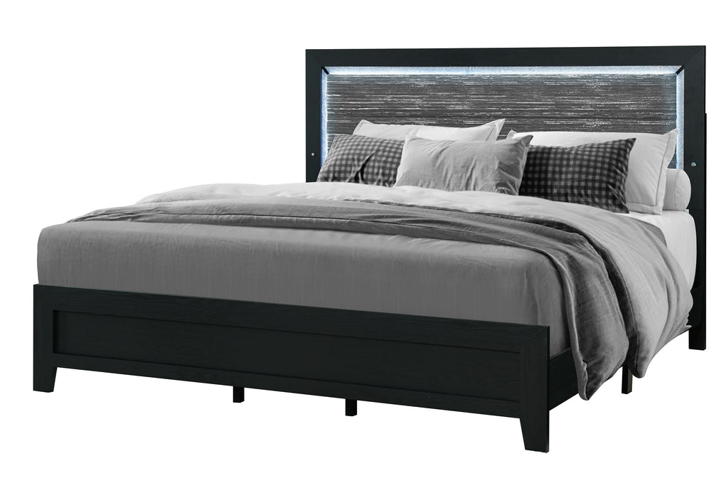 REID BLACK KING BED GROUP WITH LED