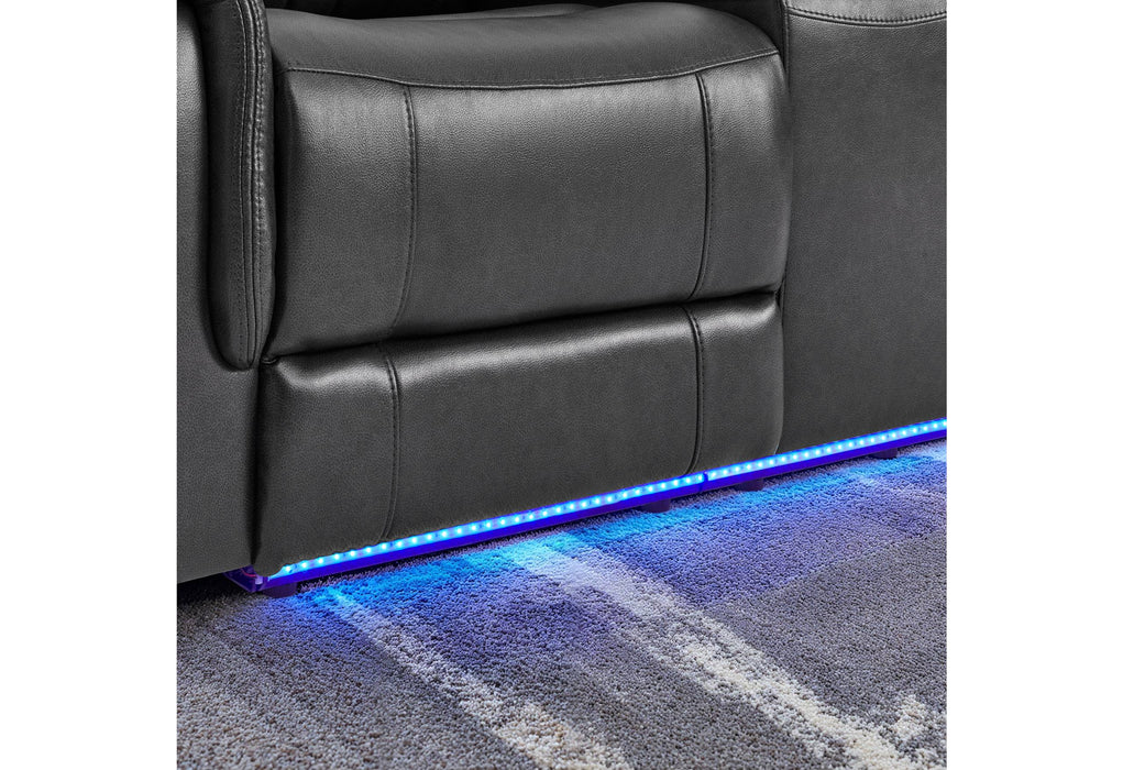 U8879 CHARCOAL PWR REC SOFA/PWR CON REC LOVESEAT W/LED & GL SS