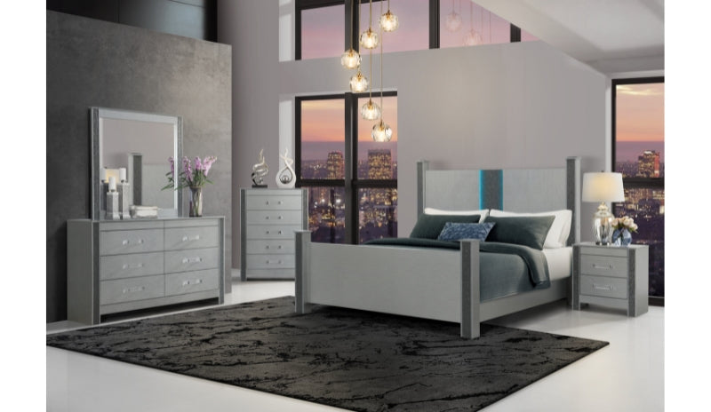 silver dresser with mirror LOGAN SILVER QUEEN BED, DRESSER, MIRROR AND NIGHTSTAND