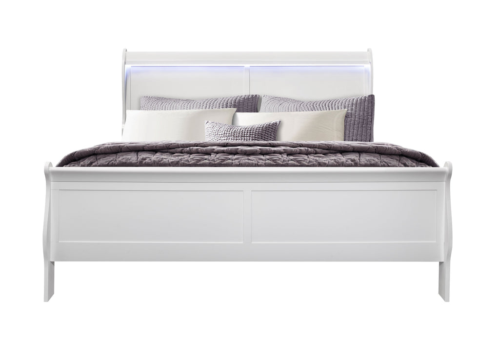 CHARLIE WHITE KING BED WITH LED, DRESSER, MIRROR AND NIGHTSTAND