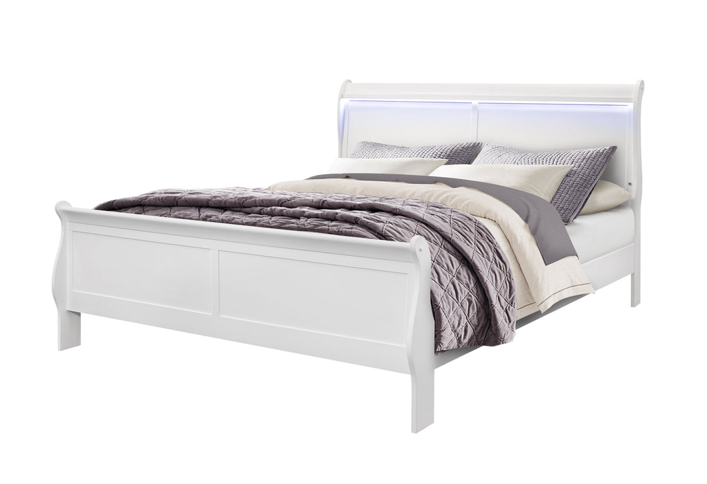 CHARLIE WHITE KING BED WITH LED, DRESSER, MIRROR AND NIGHTSTAND