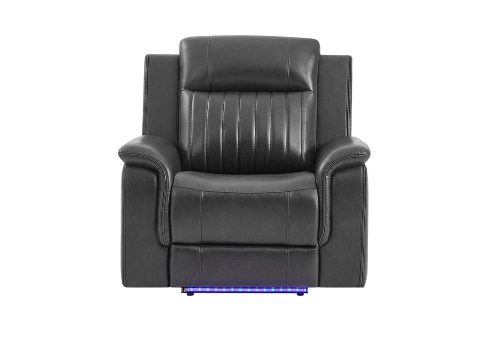 U8879 CHARCOAL PWR REC SOFA/PWR CON REC LOVESEAT W/LED & GL SS