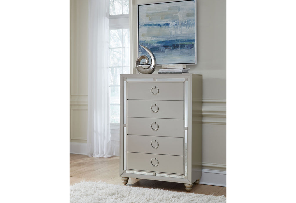 RILEY SILVER FULL BED, DRESSER, MIRROR AND NIGHSTAND
