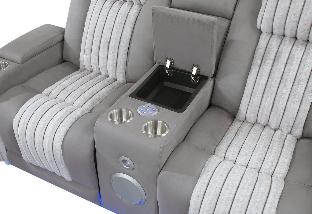 U8000 GREY PWR CONSOLE REC LOVESEAT W/PHR, LED AND SPEAKER