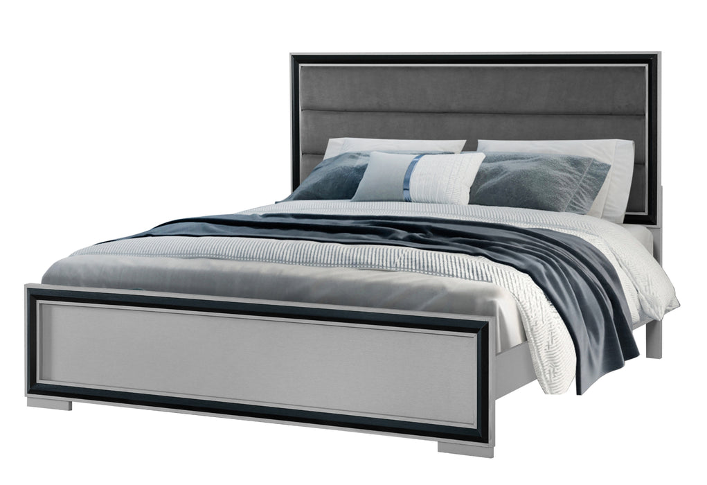 grey bed and black dresser Lisbon - 5 Piece Queen Bookcase Bedroom Set