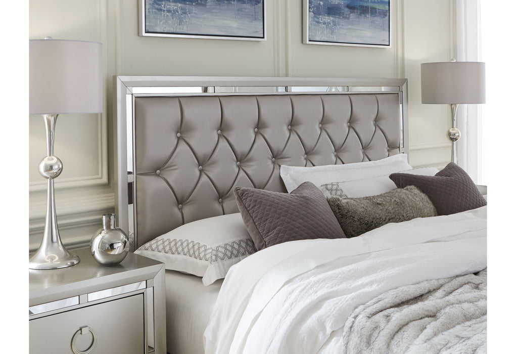 RILEY SILVER KING BED, 2 DRESSERS, MIRROR AND 2 NIGHTSTANDS