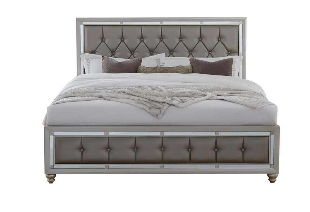 RILEY SILVER KING BED, 2 DRESSERS, MIRROR AND 2 NIGHTSTANDS