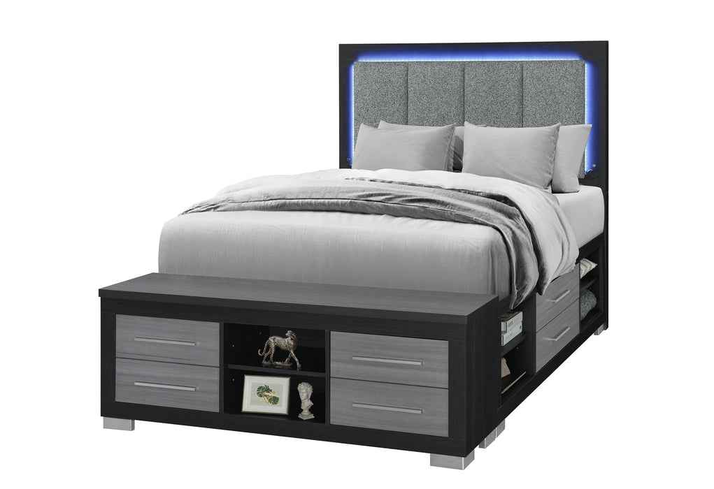 EMMA BLACK/GREY FULL BED WITH LED AND USB